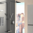 Twiss square shower kit in brushed brass with exposed valve, sliding rail, rainfall head and handset