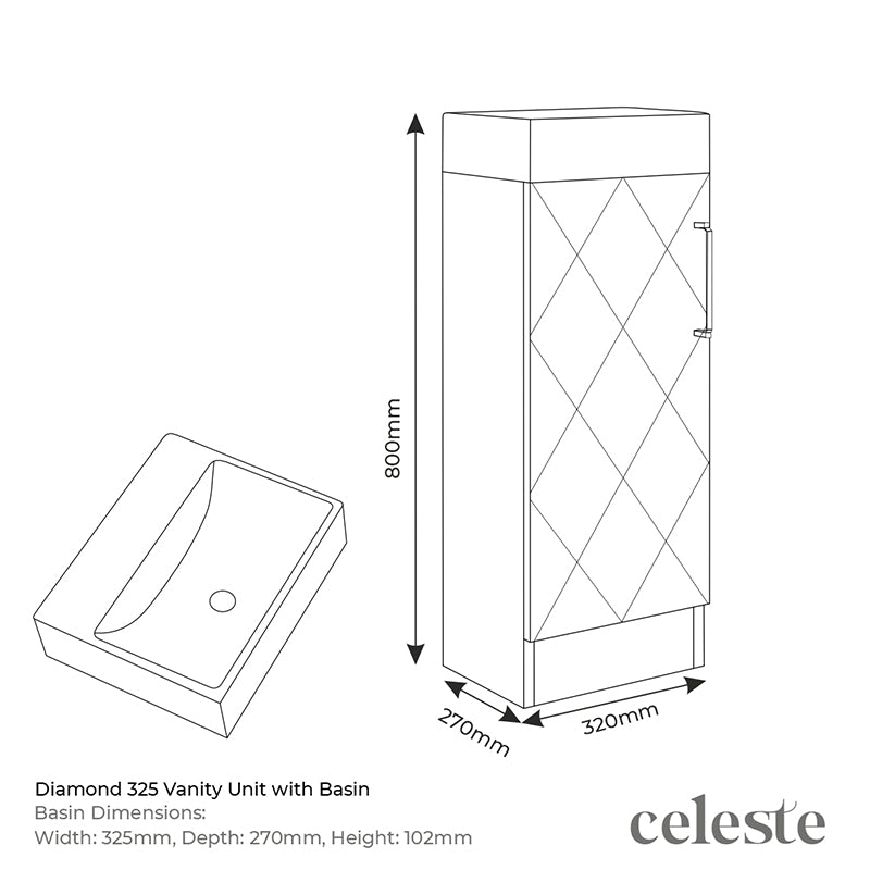 Celeste Diamond 325 Buttermilk Cream Vanity Unit with Basin