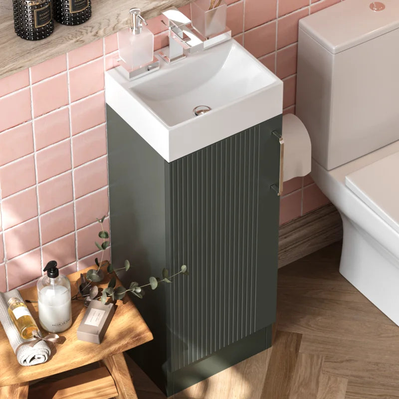 Celeste Linear Cloakroom Suite — 325mm Green Fluted Vanity Unit & Close-Coupled Toilet