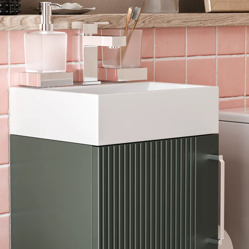 Celeste Linear Cloakroom Suite — 325mm Green Fluted Vanity Unit & Close-Coupled Toilet