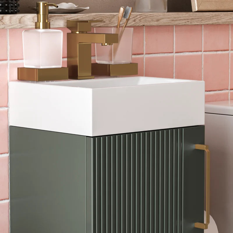 Celeste Linear Cloakroom Suite — 325mm Green Fluted Vanity Unit & Close-Coupled Toilet