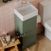 Celeste Linear Cloakroom Suite — 325mm Green Fluted Vanity Unit & Close-Coupled Toilet
