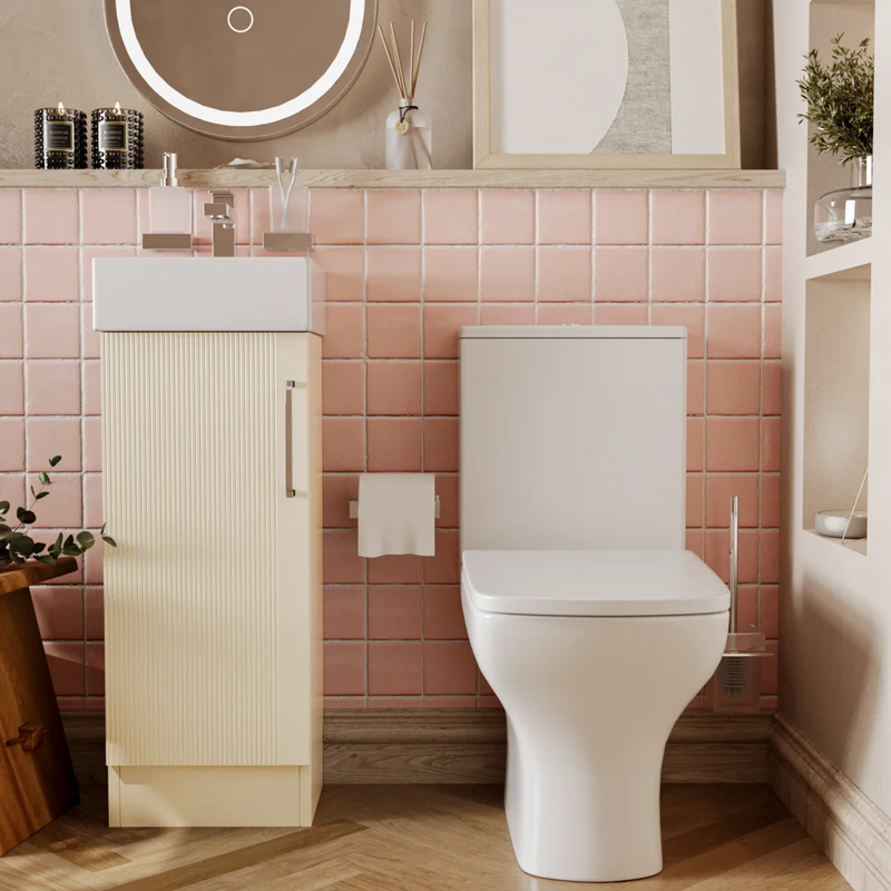 Celeste Linear Cloakroom Suite: 325 Buttermilk Cream Vanity Unit and Close Coupled Toilet