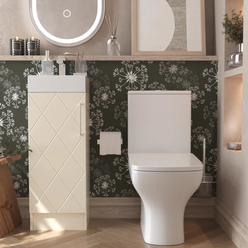 Celeste Diamond Cloakroom Suite: 325 Buttermilk Cream Vanity Unit and Close Coupled Toilet