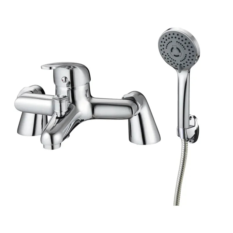 Poma bath shower mixer tap with handset and hose in chrome, modern dual-function bath and shower control