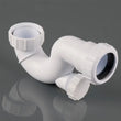 Bath trap with cleaning eye 1.5 inch x 0.75 inch, white plastic with accessible cleaning access point