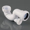 Bath trap with cleaning eye 1.5 inch x 0.75 inch, white plastic with accessible cleaning access point
