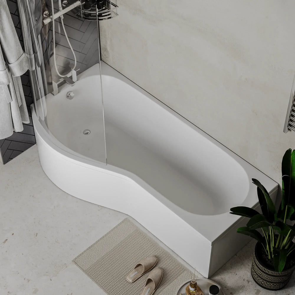 Ethan P-Shaped Shower Bath Suite — Basin, Pedestal, Toilet, Taps, Shower Valve & Screen