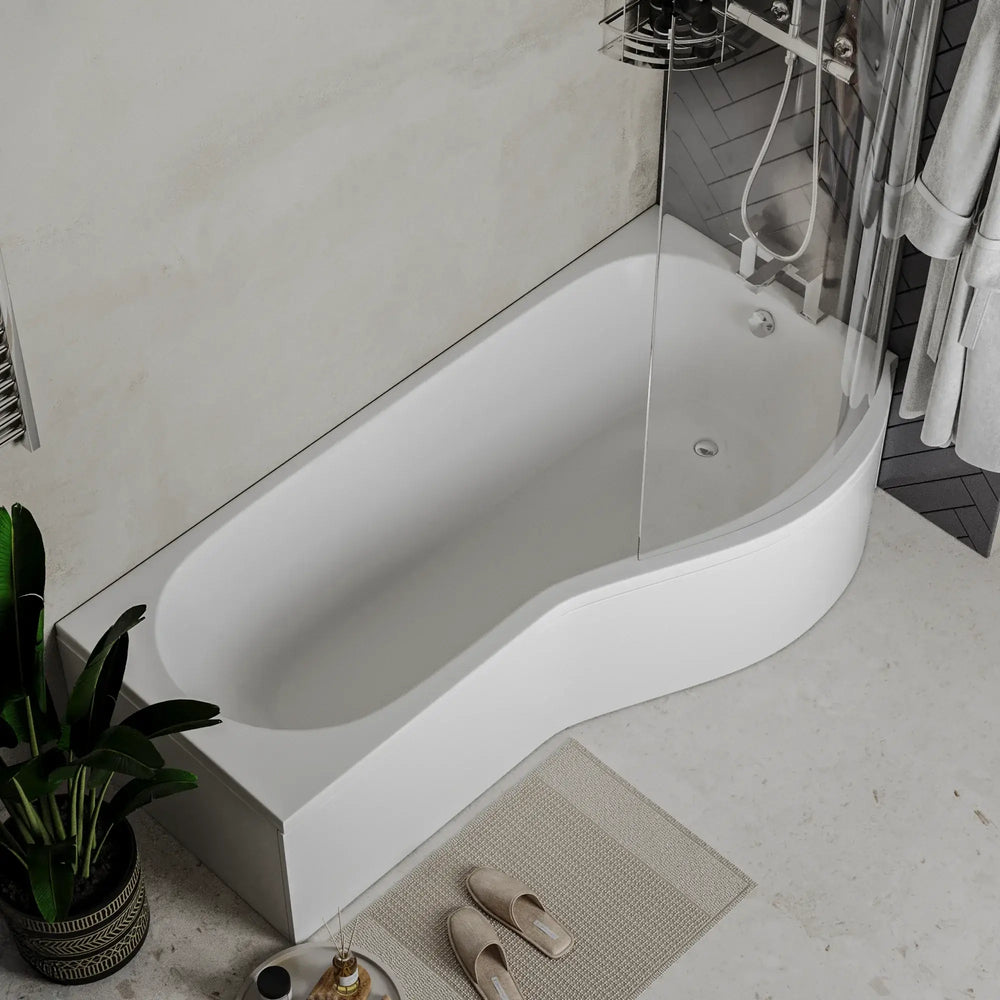 Ethan P-Shaped Shower Bath Suite — Basin, Pedestal, Toilet, Taps, Shower Valve & Screen