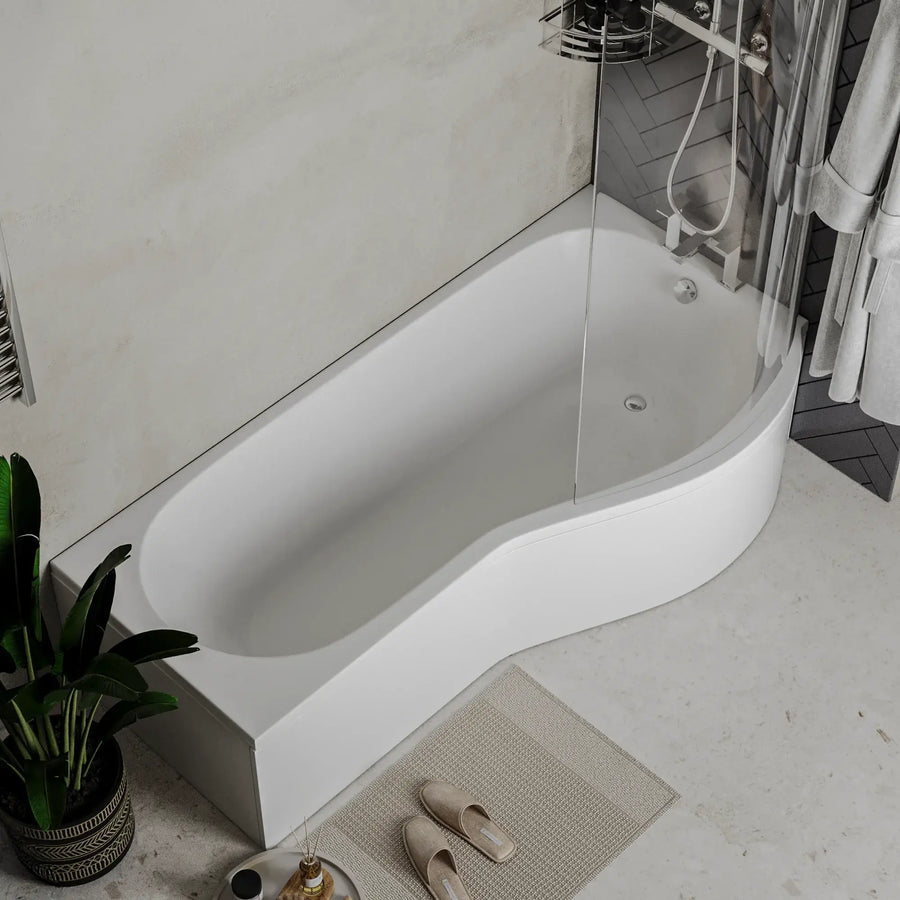 Ethan P-Shaped Shower Bath Suite — Basin, Pedestal, Toilet, Taps, Shower Valve & Screen