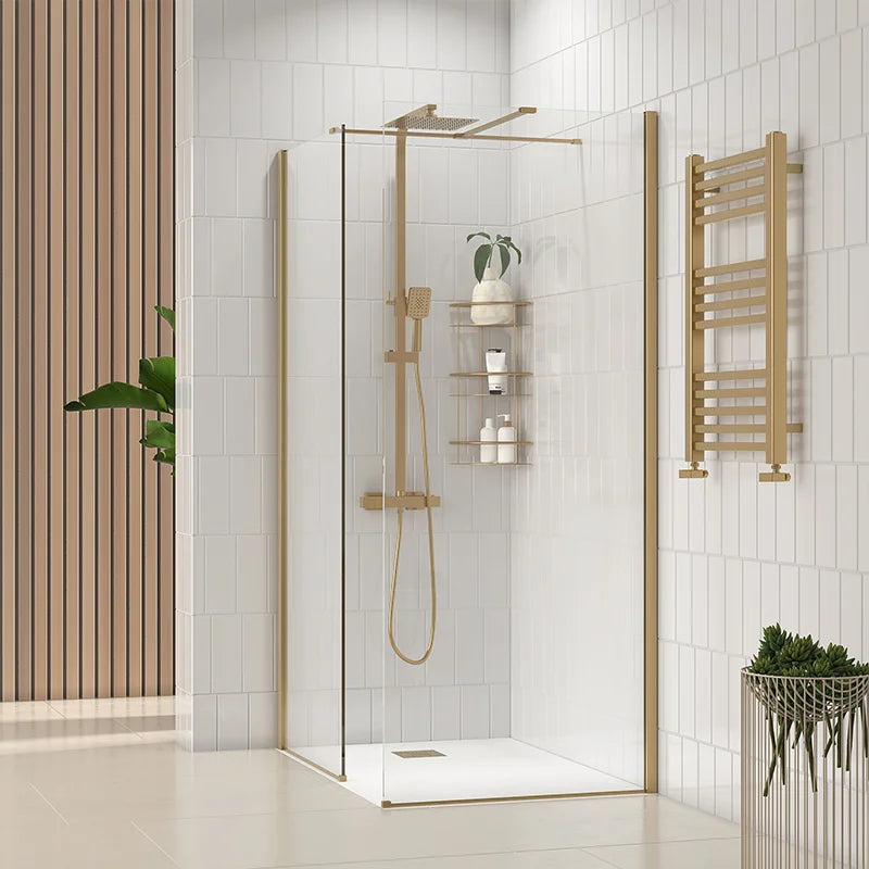 Walk-In 1200mm x 800mm Brushed Gold Shower Enclosure with Tray Radiant
