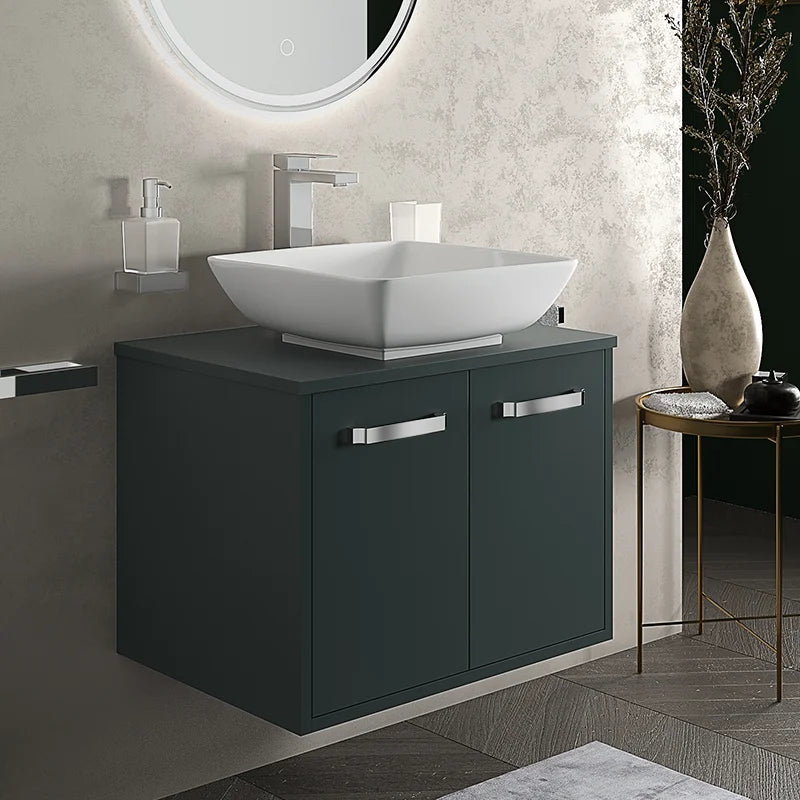 Celeste 600mm Wall Hung Green Vanity Unit with Square Countertop Basin