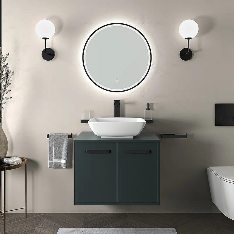 Celeste 600mm Wall Hung Green Vanity Unit with Square Countertop Basin