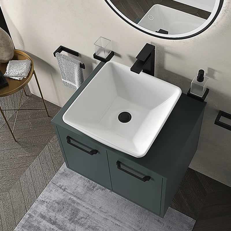 Celeste 600mm Wall Hung Green Vanity Unit with Square Countertop Basin
