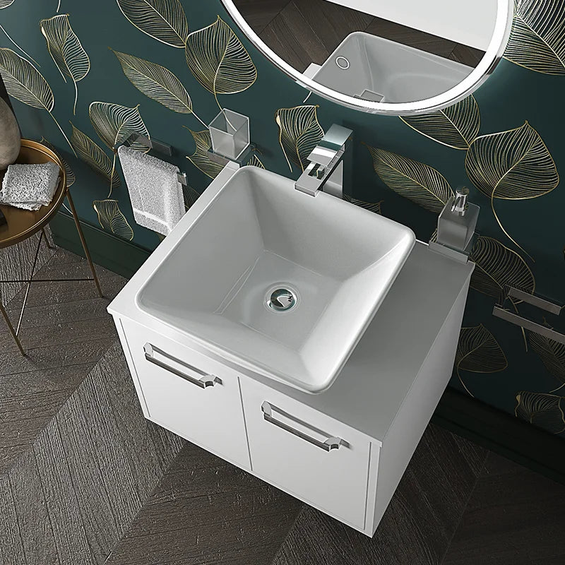 Celeste 600mm Wall Hung White Vanity Unity with Square Countertop Basin