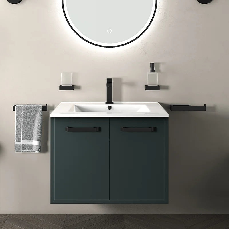 Celeste 600mm Wall Hung Green Vanity Unit with White Basin