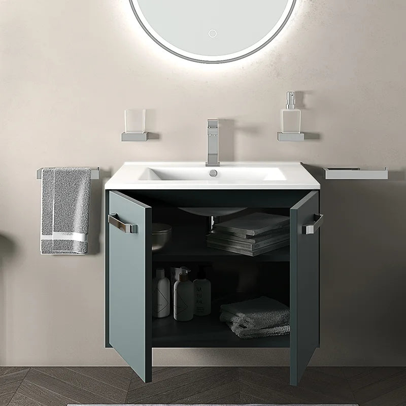 Celeste 600mm Wall Hung Green Vanity Unit with White Basin