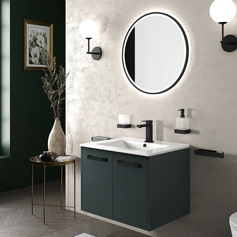 Celeste 600mm Wall Hung Green Vanity Unit with White Basin