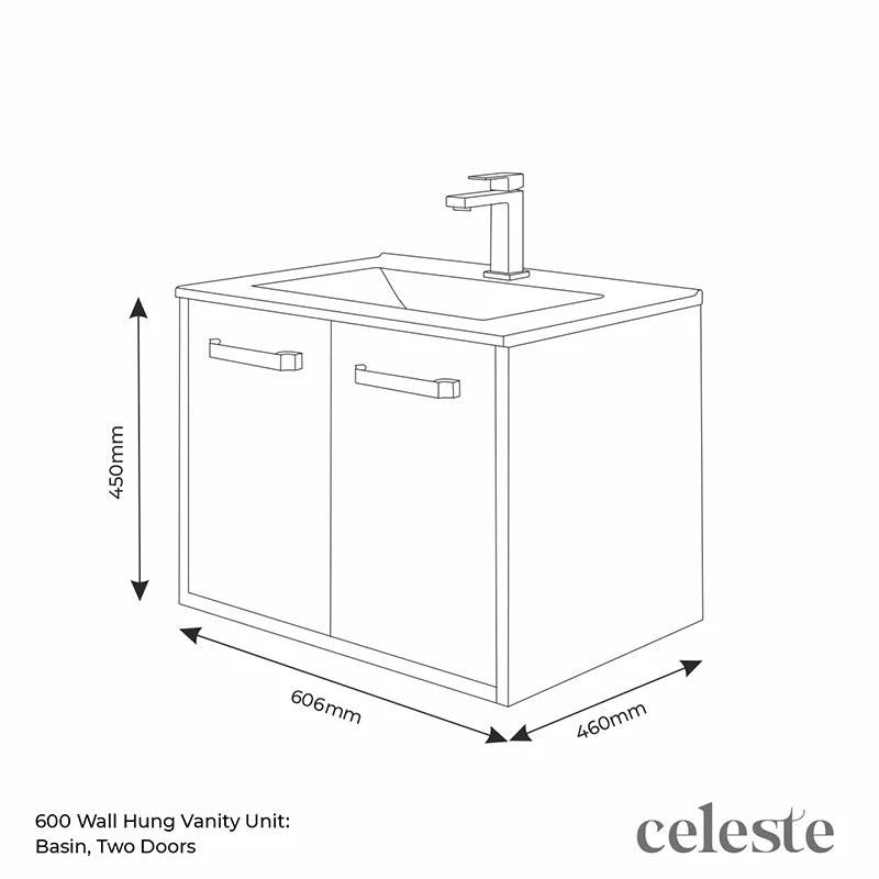 Celeste 600mm Wall Hung Green Vanity Unity with Black Basin
