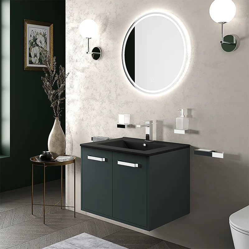 Celeste 600mm Wall Hung Green Vanity Unity with Black Basin