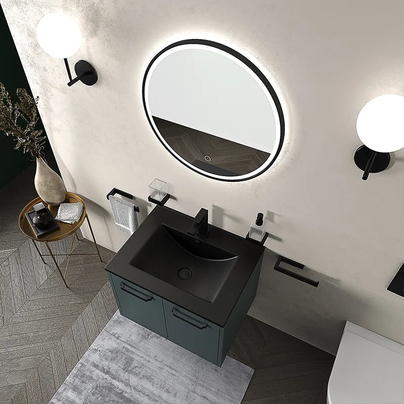 Celeste 600mm Wall Hung Green Vanity Unity with Black Basin