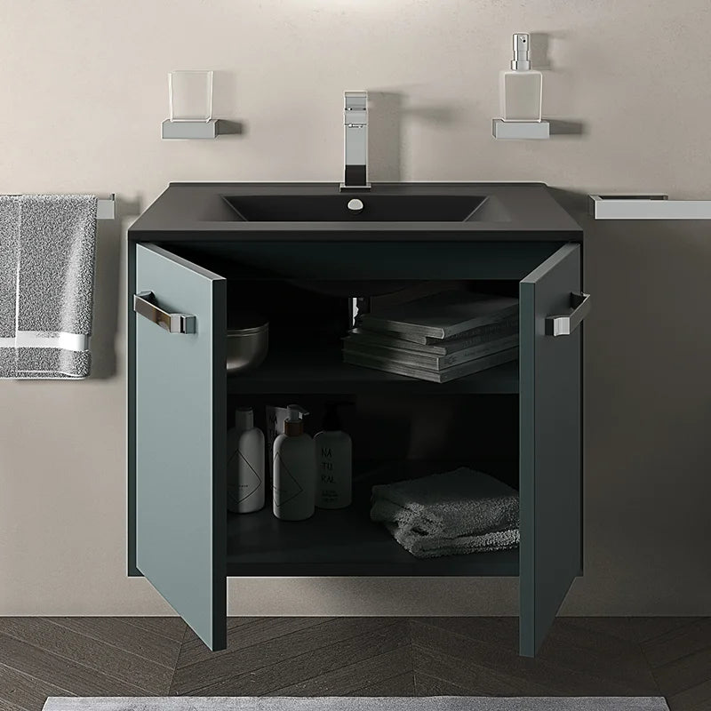 Celeste 600mm Wall Hung Green Vanity Unity with Black Basin