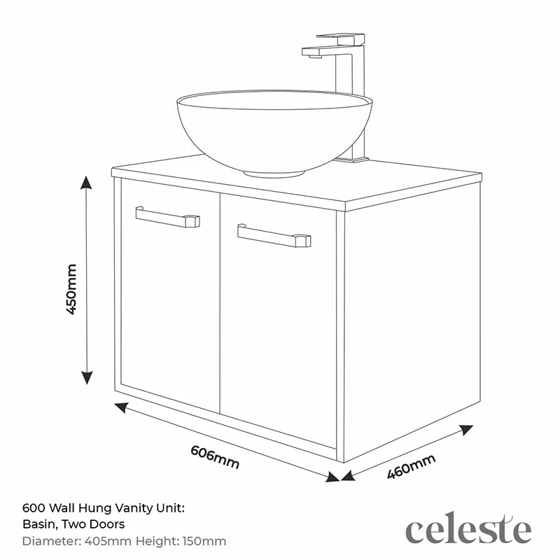 Celeste 600mm Wall Hung Green Vanity Unit with Black Round Countertop Basin