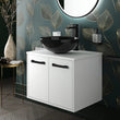 Celeste 600mm Wall Hung White Vanity Unity with Black Round Countertop Basin