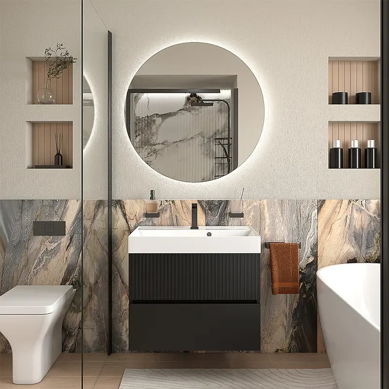 Linnea 700mm Black Wall Hung Vanity Unit with White Basin