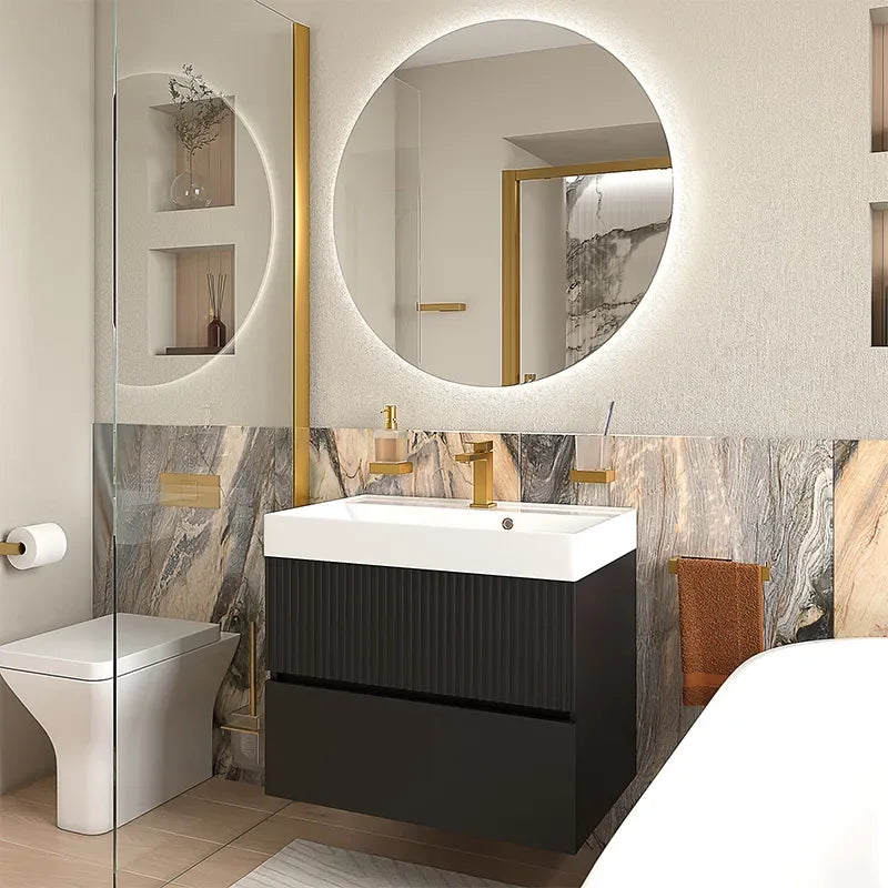 Linnea 700mm Black Wall Hung Vanity Unit with White Basin