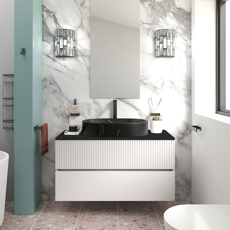 Linnea 1000mm White Wall Hung Vanity Unit with Black Countertop Sink