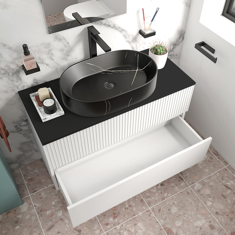 Linnea 1000mm White Wall Hung Vanity Unit with Black Countertop Sink