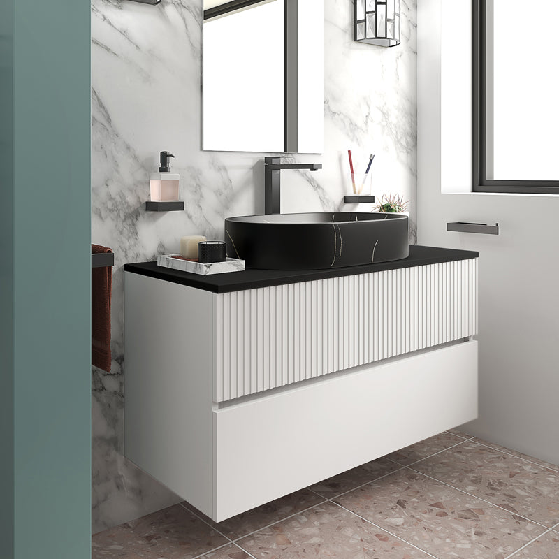 Linnea 1000mm White Wall Hung Vanity Unit with Black Countertop Sink