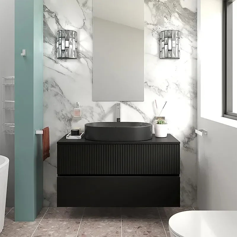 Linnea 1000mm Black Wall Hung Countertop Vanity Unit with Black Basin