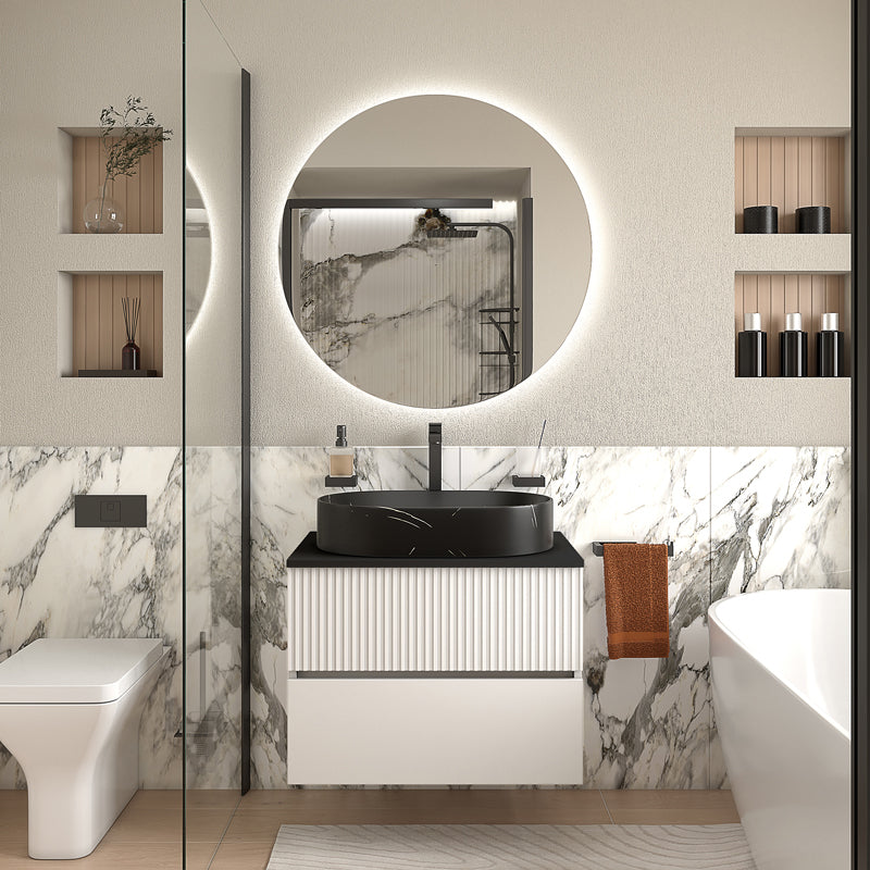 Linnea 700mm White Wall Hung Vanity Unit with Black Countertop and Basin