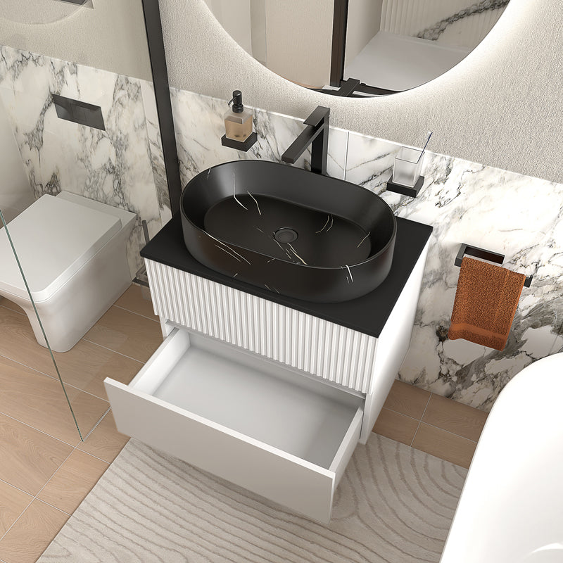 Linnea 700mm White Wall Hung Vanity Unit with Black Countertop and Basin