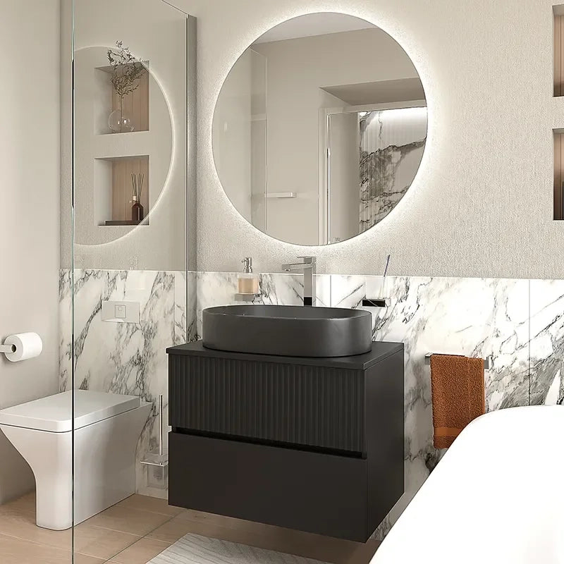 Linnea 700mm Black Wall Hung Vanity Unit with Black Basin