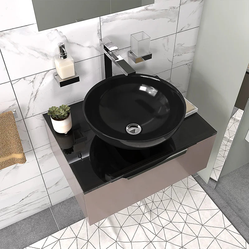 Pemberton 600mm Gold Vanity Unit with Black Countertop Basin & Glass Top with Tap