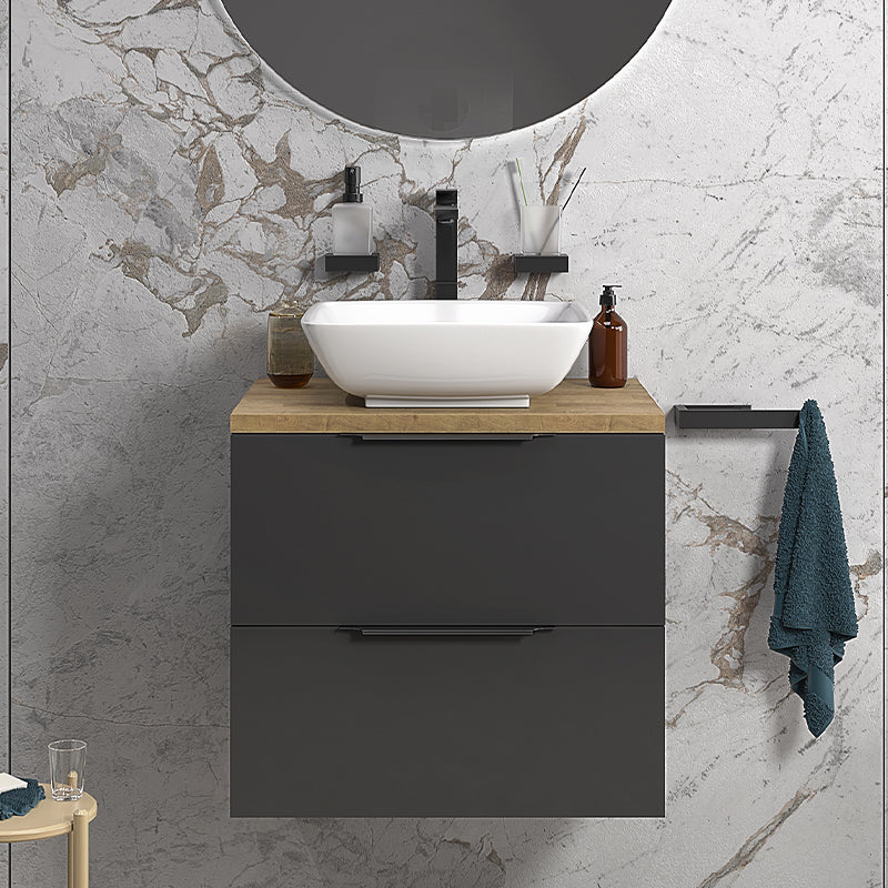 Sonix Grey 600 Wall Hung Oak Countertop Unit with Basin