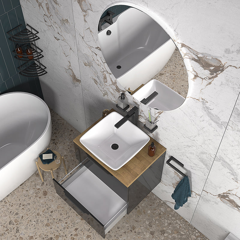 Sonix Grey 600 Wall Hung Oak Countertop Unit with Basin