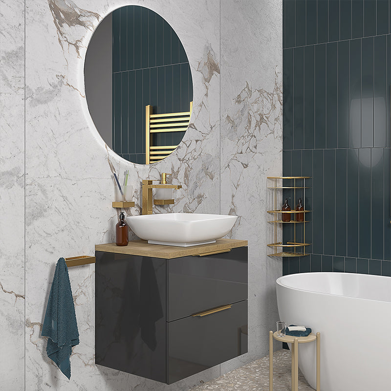 Sonix Grey 600 Wall Hung Oak Countertop Unit with Basin