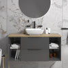 Sonix Grey 1200 Wall Hung 2 Drawer Vanity Sink Unit with Oak Countertop