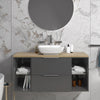 Sonix Grey 1200 Wall Hung 2 Drawer Vanity Sink Unit with Oak Countertop