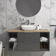 Sonix Grey 1200 Wall Hung 2 Drawer Vanity Sink Unit with Oak Countertop