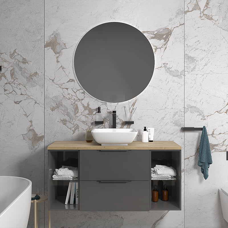 Sonix Grey 1200 Wall Hung 2 Drawer Vanity Sink Unit with Oak Countertop