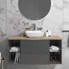 Sonix Grey 1200 Wall Hung 2 Drawer Vanity Sink Unit with Oak Countertop