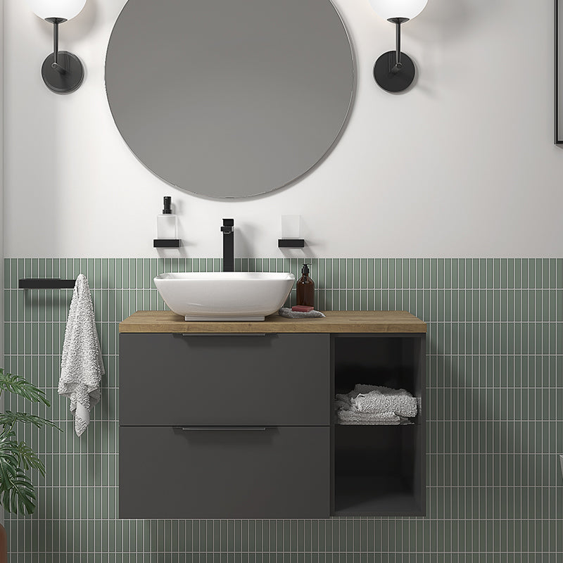 Sonix 900 Grey Wall Hung Unit with White Basin and Oak Countertop