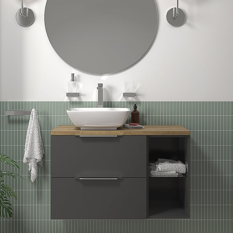 Sonix 900 Grey Wall Hung Unit with White Basin and Oak Countertop