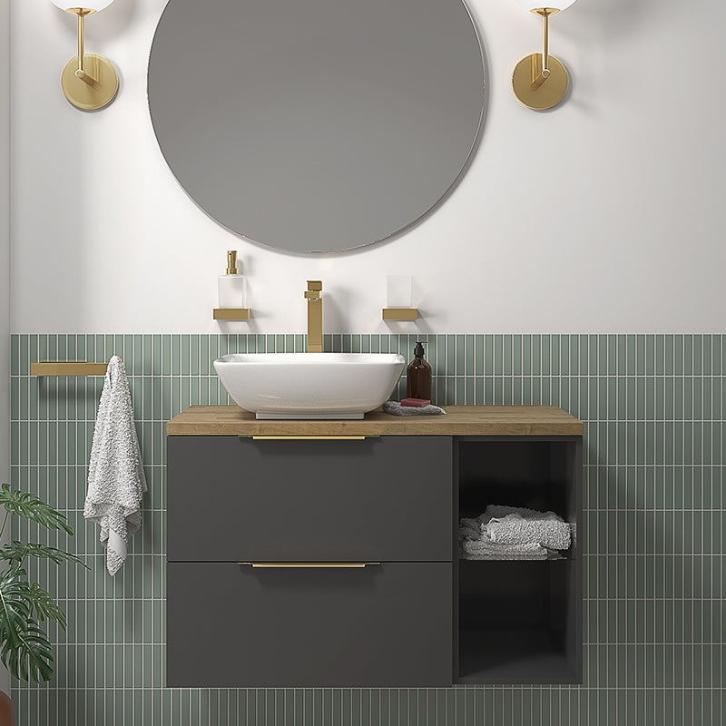Sonix 900 Grey Wall Hung Unit with White Basin and Oak Countertop