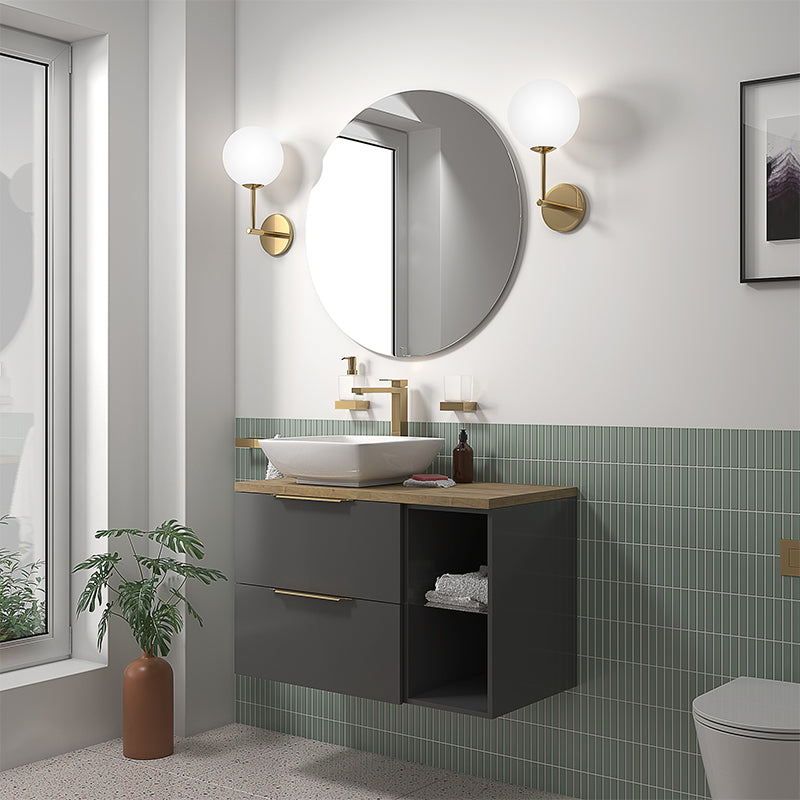 Sonix 900 Grey Wall Hung Unit with White Basin and Oak Countertop